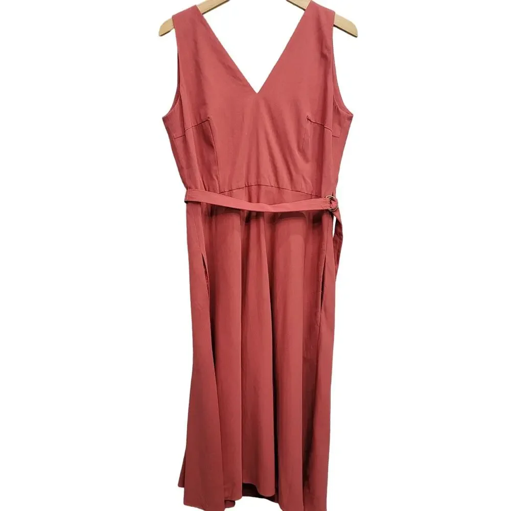 AKRIS PUNTO D-RING BELTED V-NECK MIDI WRAP DRESS, SIZE 10 - Picture 3 of 8